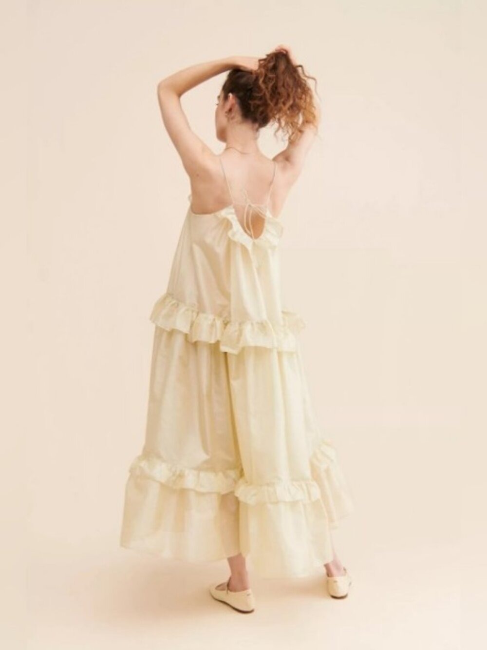 Stella Nova Sunniva Tiered Maxi Dress Yellow Metallic Strappy Anthropologie S/M - Picture 4 of 11